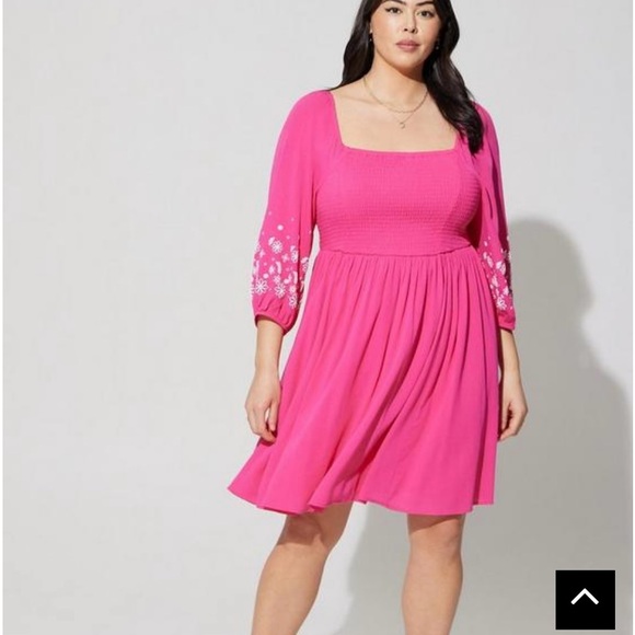 🐣🐇Mini Crinkle Gauze Blouson Sleeve Dress, Cabaret SZ 1X EUC - Picture 8 of 12